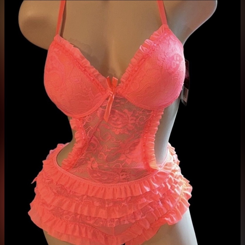 Flirty Pink Chemise with Lace and Ruffle Details